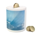 thumbnail image 3 of Landscape Piggy Bank, Sunburst Lining View Fluffy Clouds in the Summer Sky Nature Picture Print, Ceramic Coin Bank Money Box for Cash Saving, 3.6" X 3.2", Blue Grey, by Ambesonne, 3 of 4