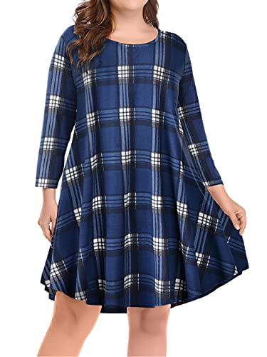 Buffalo Plaid T Shirt Loose Tunic Dress 