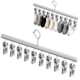 thumbnail image 2 of Drying Rack, 14 × 3.3 Inch Closet Racks with 10 Clips, Heavy Duty Stainless Steel Sock Pant Hangers, Space Saving Durable Metal Clothes Organizer for Jeans, Slacks, Shorts, Skirt,White, 2 of 9