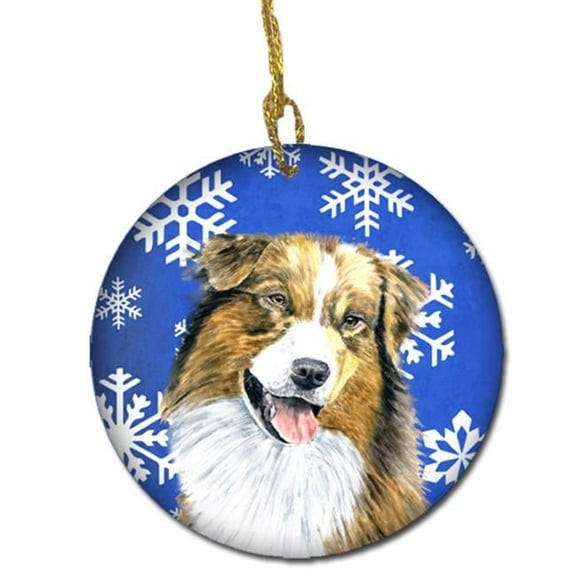 Australian Shepherd Winter Snowflakes Holiday Ceramic Ornament
