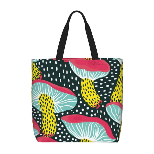 Fotbe Green Mushroom Bolsa Tote con Estampado para Mujer, Bolsos con Cremallera, Bolsa de Hombro Casual de Gran Capacidad con Bolsillos Internos