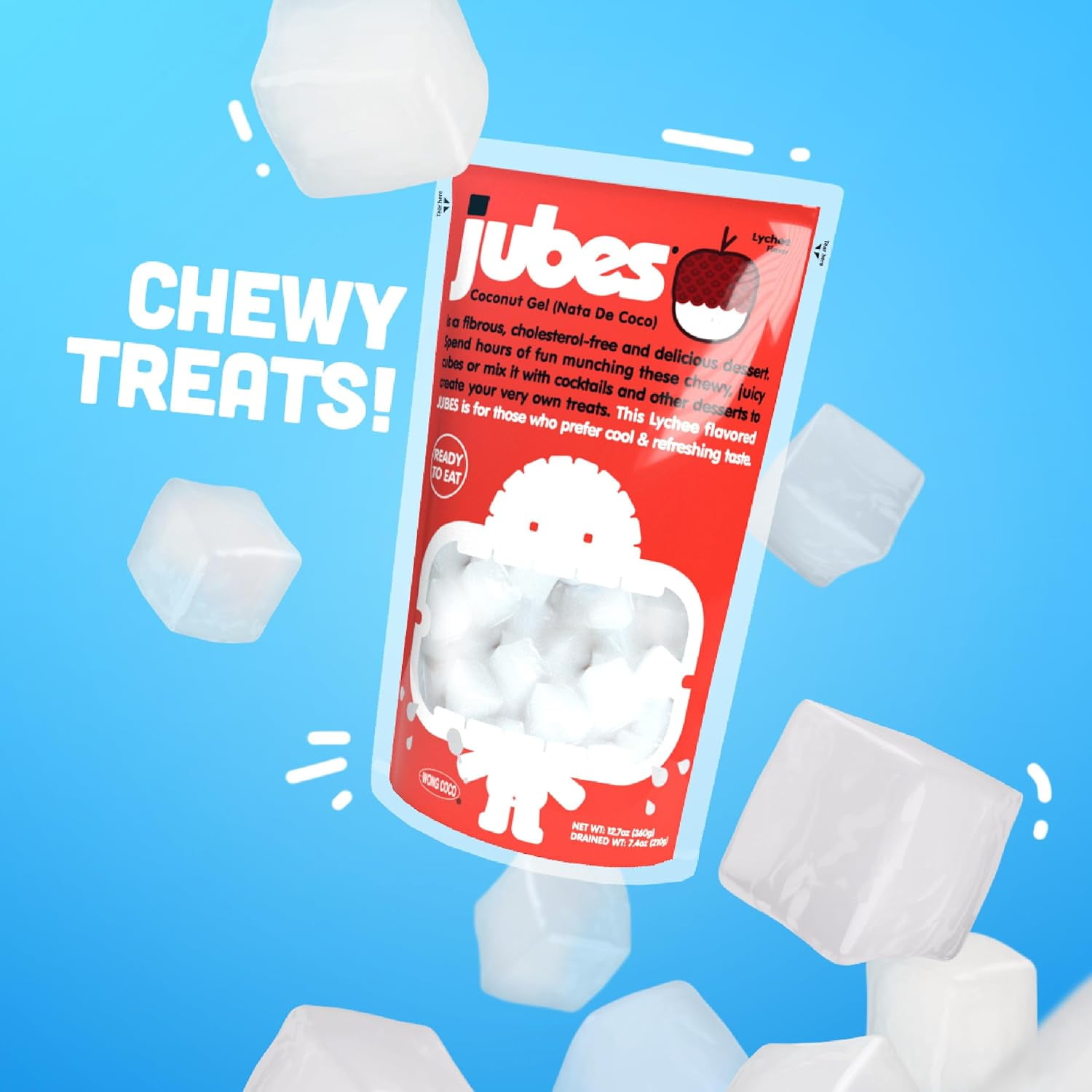 Jubes Strawberry & Mango Nata De Coco Jelly Cubes (12.7 oz, 3 of Each Flavor) - Strawberry & Mango Coconut Jelly Cubes for Sago - Coconut Gel in Syrup Toppings for Fruit Tea, Boba, & all Beverages