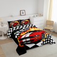 thumbnail image 3 of Erosebridal Cartoon Racing Car Bedding Sets Queen with Comforter, Checkered Flag Duvet Insert, Geometric Decor, Reversible 3pcs, 3 of 7