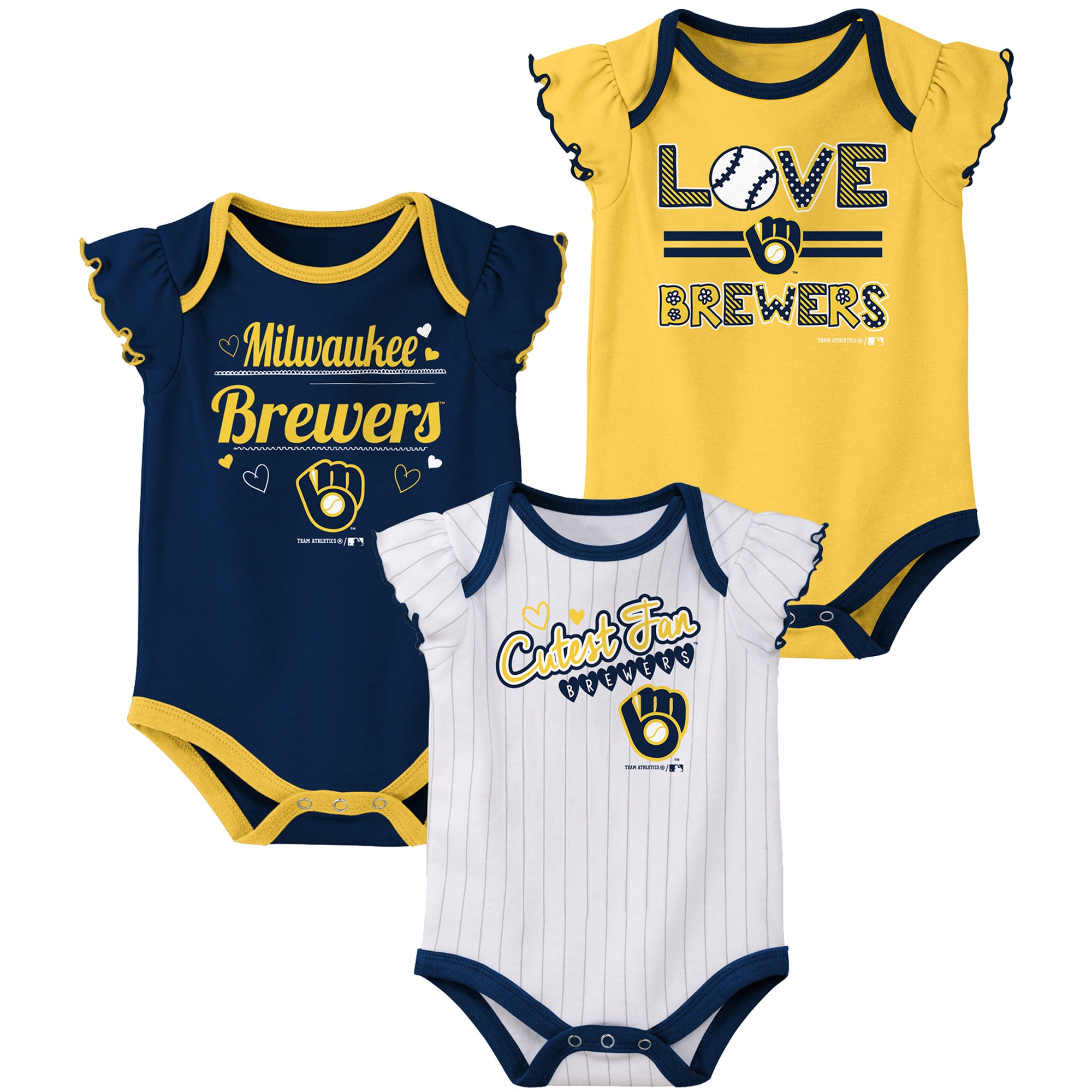 Milwaukee Brewers 3-Pack Bodysuit Set 