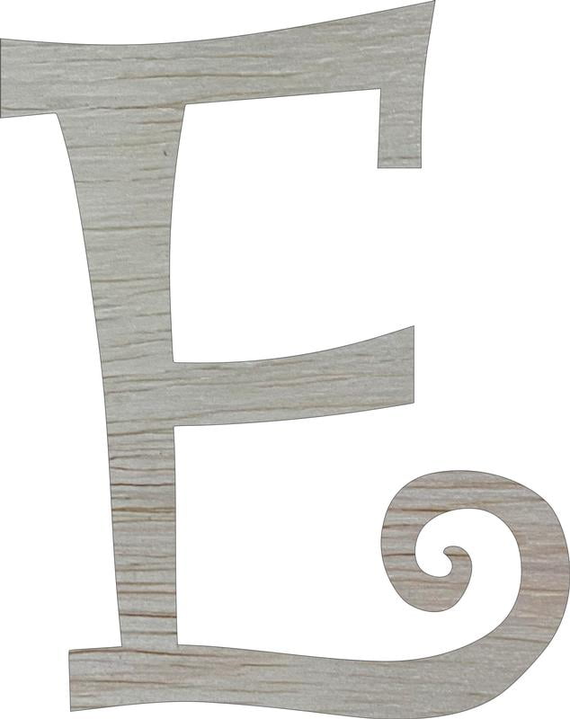 Unfinished Wood 6'' Curlz Letter E, Wall Hanging