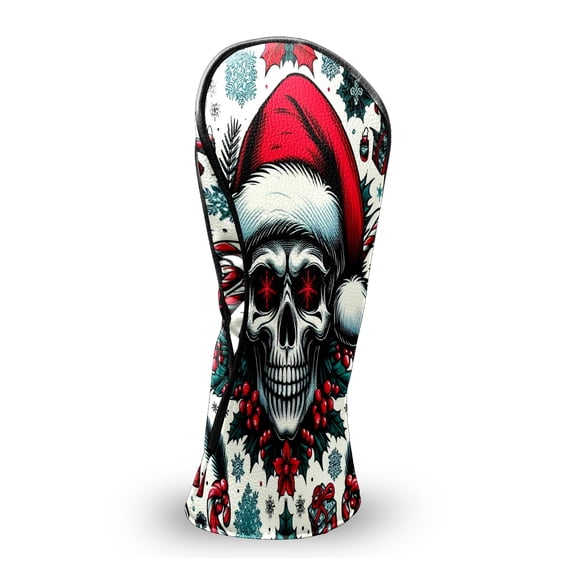 Golf Club Head Covers Red Christmas Skull Waterproof Leather Golf Head Covers for Men Women Driver Head Cover Fairway Headcover for Golf Lovers
