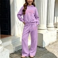 thumbnail image 3 of Tbopshirt Girls Hoodie and Pants Set Hooded Long Sleeve Fleece Lined Warm Solid Color Wide Leg Pants Fall Winter Casual Sport Wear 2-Piece Outfit 5-14 Years, 3 of 6