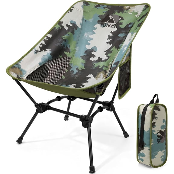 Ultralight Camping Chair with Cup Holder and Storage Bag, Portable Folding Chair for Hiking Travel Picnic Mountaineering Camo