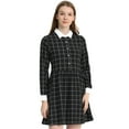 thumbnail image 1 of Vestido a cuadros vintage casual holgado con cuello en contraste de media tapeta para mujer Negro M, 1 of 5