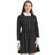 thumbnail image 1 of Vestido a cuadros vintage casual holgado con cuello en contraste de media tapeta para mujer Negro M, 1 of 5