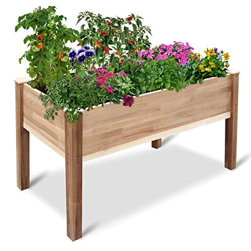 Jumbl Raised Canadian Cedar Garden Bed Elevated Wood Planter for Growing Fresh Herbs