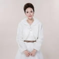 thumbnail image 3 of ROZYARD Womens Lady Faux Fur Long Sleeve Shawl Wrap Lapel Collar Pompom Ball Lace Up Whi, 3 of 8