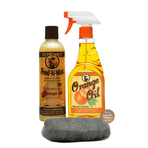 Howard FeedNWax Wood Preserver 16 Ounce and Howard Orange Oil Restorative Wood Polish 16 Ounce