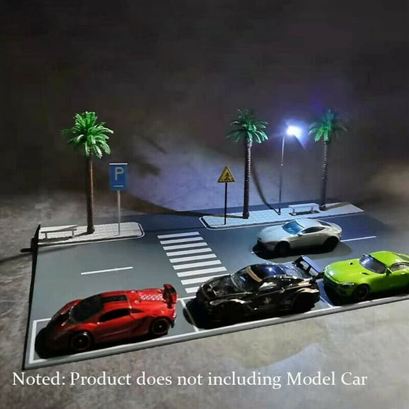 1:64 Diorama Car Garage Model LED Lighting Car Parking Lot Scene Display Building Model City Roadway Road Model Toys