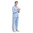 thumbnail image 2 of GLOBAL Men's Pajamas Sets 100% Cotton Flannel Sleepwear Long-Sleeve Top & Bottom Loungewear Rhombus Blue L, 2 of 7