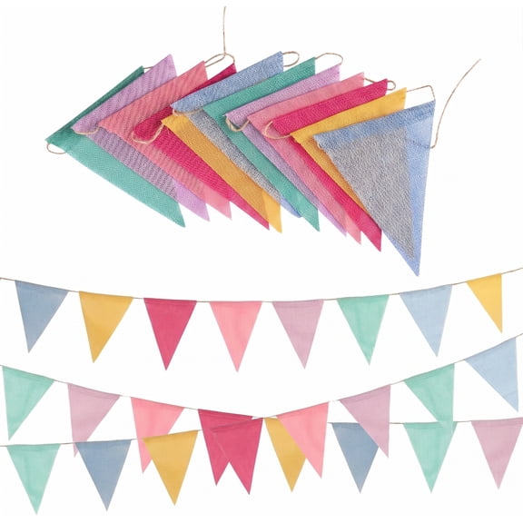 4 Strings Pastel Pennant Banner - Colorful Triangle Flags for Birthday, Classroom, Easter & Carnival. Outdoor Burlap Bunting Party Decorations