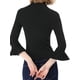 thumbnail image 3 of Suéter de punto delgado con cuello de tortuga y mangas acampanadas 3/4 para mujer Inspire Chic 3XL negro, 3 of 7