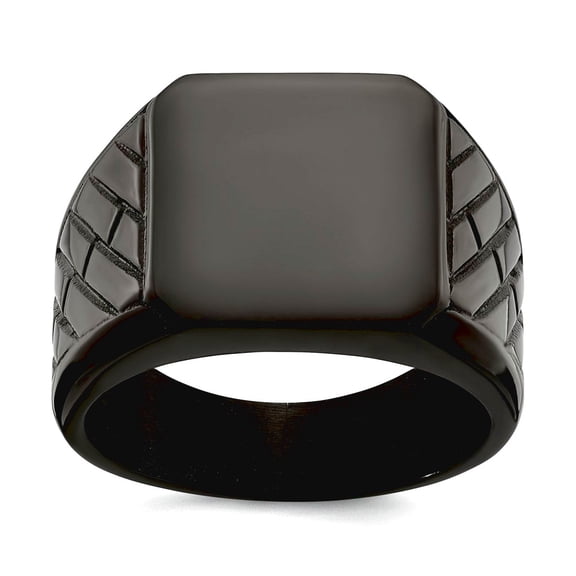 Stainless Steel Polished Black Ip Plated Brick Design Signet Ring Size 10 Ring for Women
