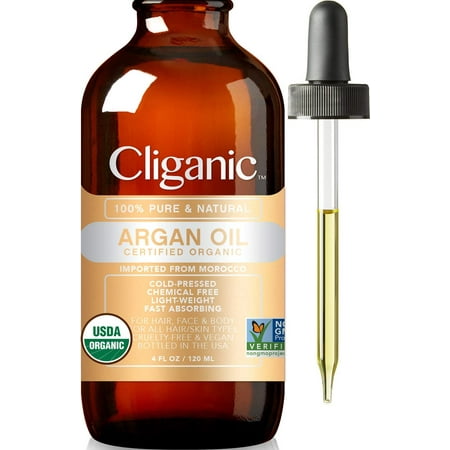 Cliganic USDA Organic Argan Oil, 100% Pure | for Hair, Face & Skin | Natural Cold Pressed Carrier Oil, Imported from Morocco
