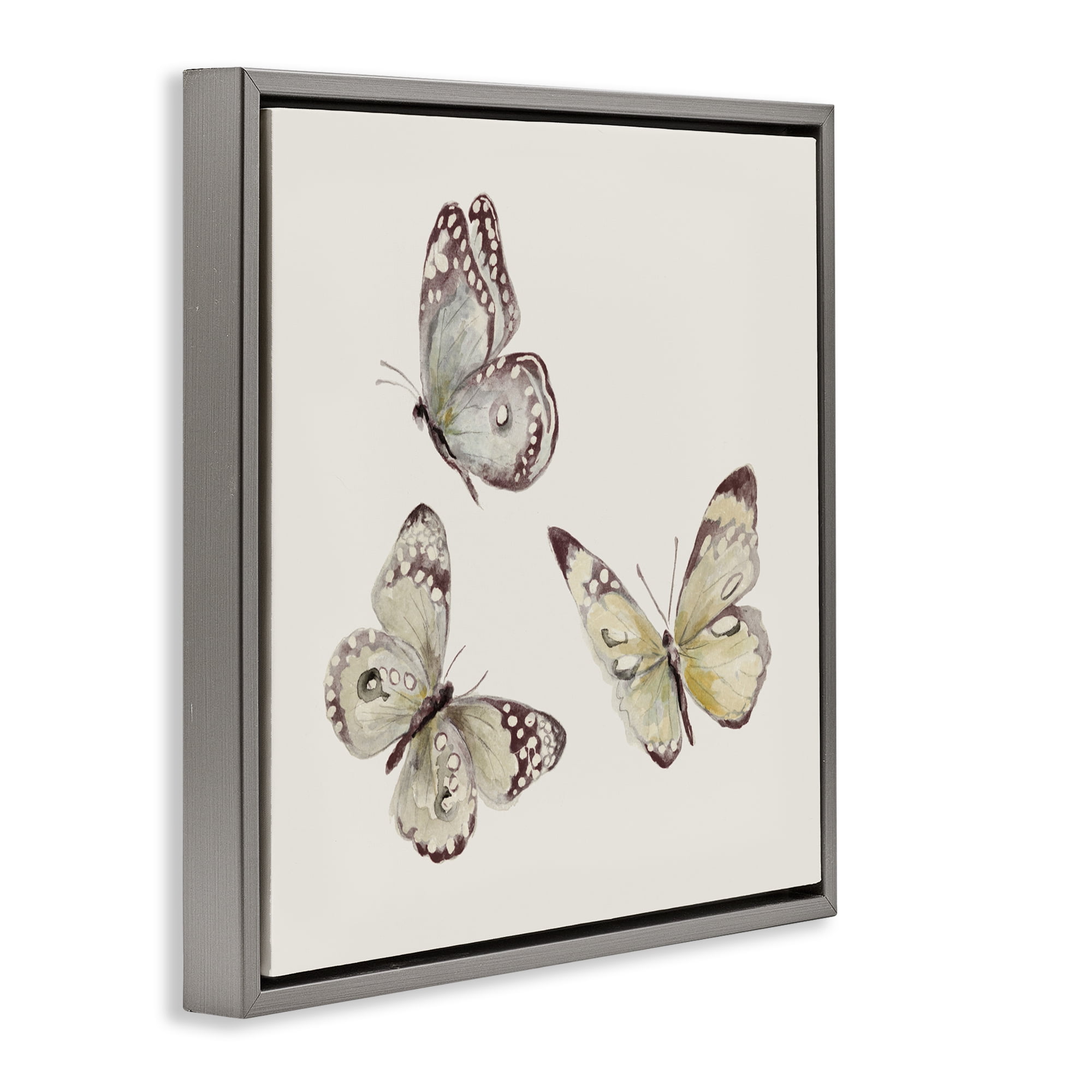 Stupell Industries Isolated Butterflies on Beige Gray Framed Floater Canvas Wall Art, design by Patricia Pinto