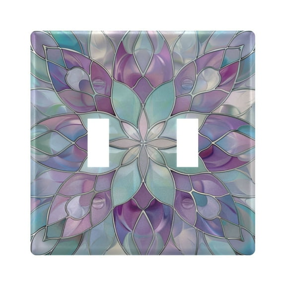 2 Gang Light Switch Cover Plate Violet Floral Stained Glass Wall Plate Decorate Electrical Outlet Cover Plates 4.56”x4.48”