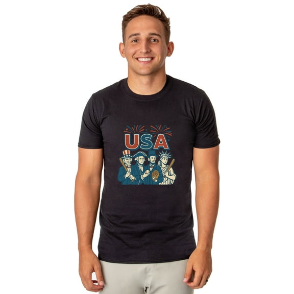 All-Stars of America Fourth Of July T-Shirt Men's Baseball Inspired Short-Sleeve Novelty Parody Funny Tee