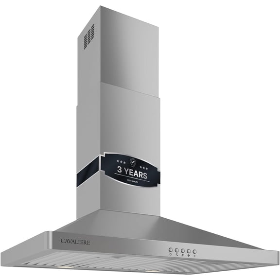 CAVALIERE Wall Mount Range Hood 30 Inch, 3-Year Warranty, Value-Focused 400 CFM, Enhanced Stainless Steel Kitchen Exhaust Fan, LED Light, Baffle Filter, 3 Speed Fan, Button Control