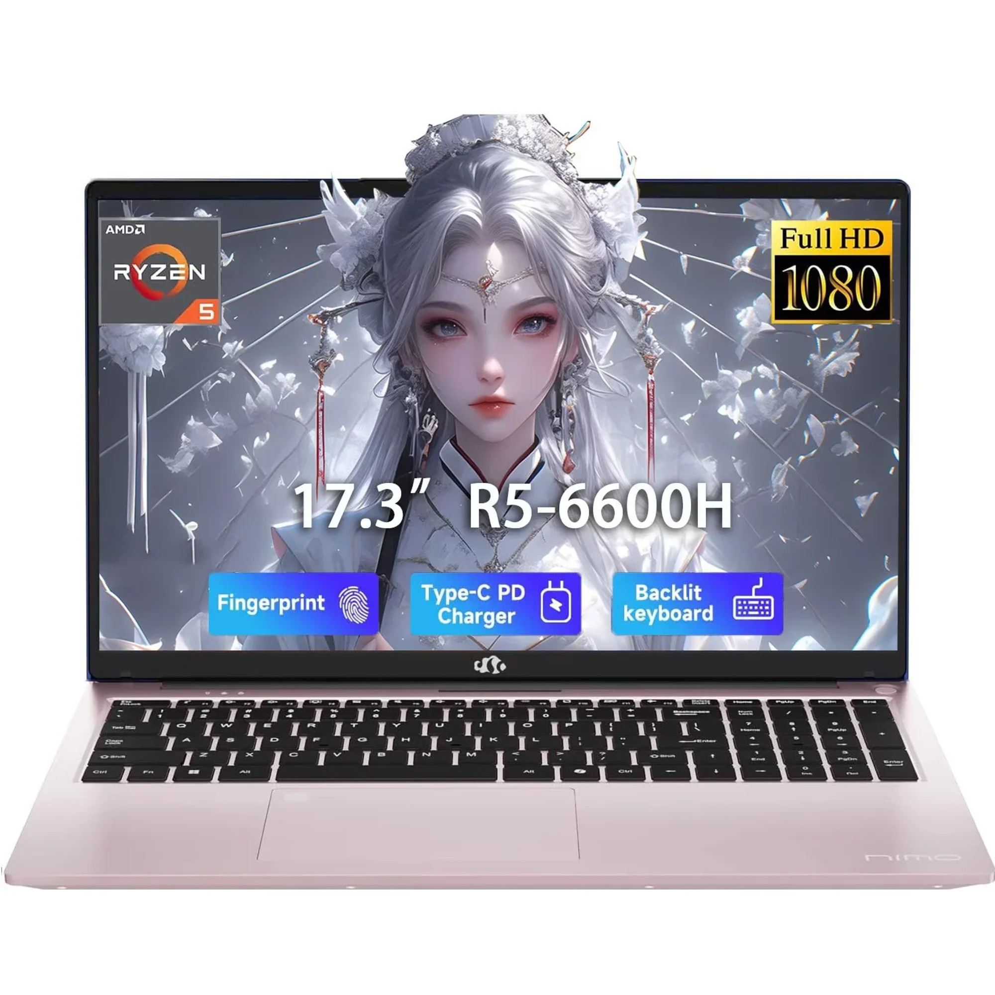 17.3" FHD IPS Gaming Laptop: AMD Ryzen 5 6600H, Radeon 660M, 16GB DDR5 RAM, 1TB SSD, Backlit Keyboard, Fingerprint, 100W Type-C
