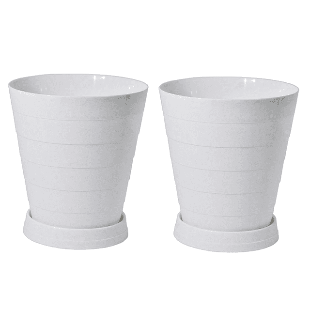 2 Macetas Grande Moderna Minimalista Interior Exterior Plato BLANCO