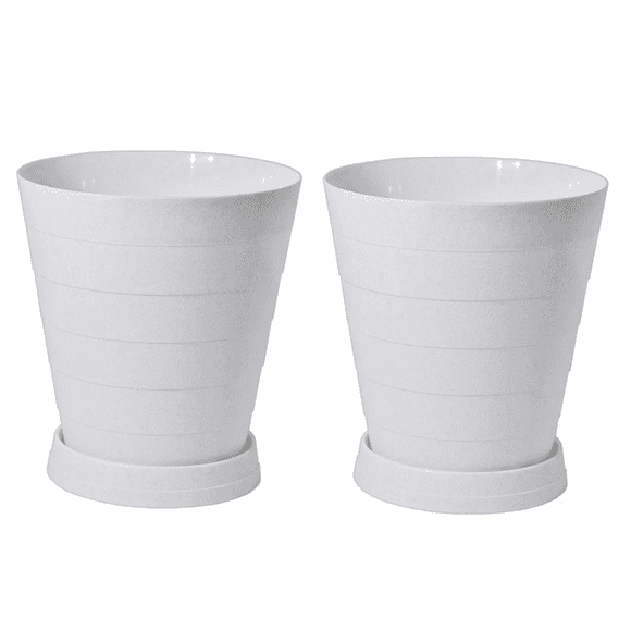 2 Macetas Grande Moderna Minimalista Interior Exterior Plato BLANCO
