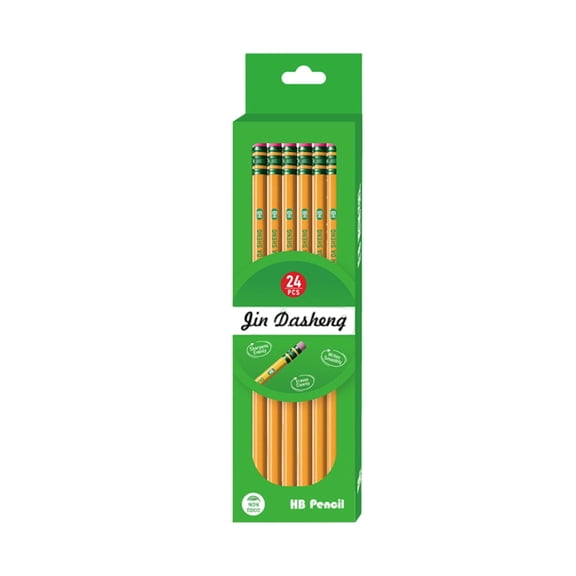 SomWiBe Wood Pencils with Erasers, HB, Yellow, 24 Count