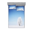 thumbnail image 2 of Winter Bedding Set with Sheet & Covers, Alone Winter Life of Tree in Snowy Environment Cold Lands Peace Tranquility Concept, Printed Bedroom Decor 2 Shams, 4 Sizes, White Blue, by Ambesonne, 2 of 3