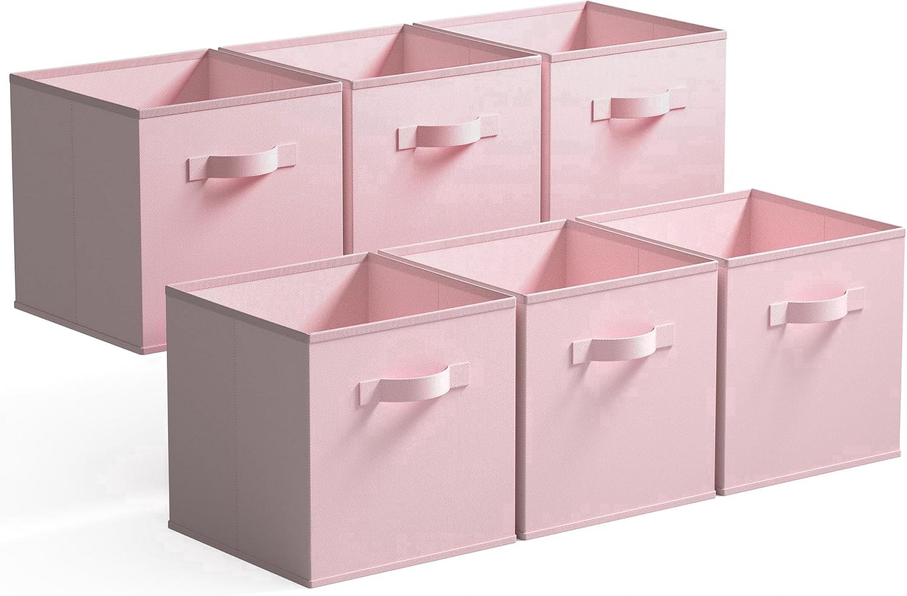 GRANNY SAYS Cube Storage Bins, 11 Inch Fabric Organizer Bins, Collapsible Storage Baskets with Handles, 6-Pack, Pink
