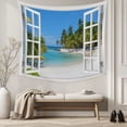thumbnail image 5 of Window Seascape Large Tapestry for Bedroom Wall Hanging Tapestry, Summer Beach Seaside Palm Trees Ceiling Backdrop Tapestries Poster Blanket Wall Decor for Teens Room Living Room Dorm 100" x 59", 5 of 8