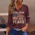 thumbnail image 2 of Wutalume Women's 3/4 Sleeve Buttoned Top - 250 Years Independence Day Print V-Neck Blouse with Front Buttons, 4th of July Outfits for Women, Womens Shirts,Wine XL, 2 of 3