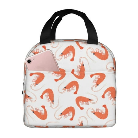 Insulated Lunch Bag for Women Men - Simple Shrimp Print White Leakproof Cooler Lunch Box for Women Men  Lunch Tote Bags for Work School Picnic Travel