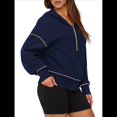 thumbnail image 3 of Sudadera con Capucha de Otoño para Mujer, Sudadera Corta de Larga con Media Cremallera, Jersey de Invierno, Ropa de Moda Azul Marino XL, 3 of 10