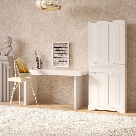 Aiho 71" Kitchen Storage Cabinet with Doors and Shelves, Bathroom Storage Cabinet - White