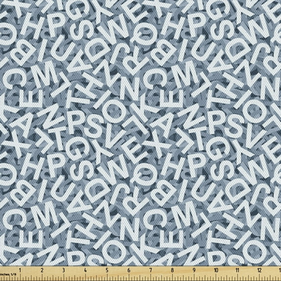 Alphabet Fabric by the Yard Upholstery, Illustration of Sky Tone Monochrome Design Jumble Letters Educational, Decorative Fabric for DIY and Home Accents, 5 Yards, Blue Grey Pale Blue by Ambesonne