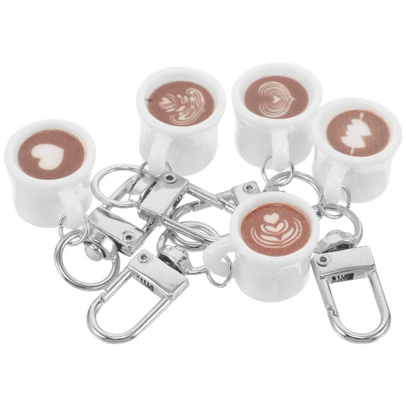 OFFIGAM Set of 5 Lightweight Coffee Cup Keychains, Cute Coffee Pendant Charms for Home, Keys, and Bag Accessories