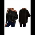 thumbnail image 3 of Camiseta de Punto de Otoño con Cuello Redondo y Hombros Descubiertos para Mujer, Larga Negro L, 3 of 7
