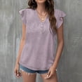 thumbnail image 2 of Women V Neck Button T-Shirt Blouse Soild Tops Summer Ladies Casual Loose Tee, 2 of 11