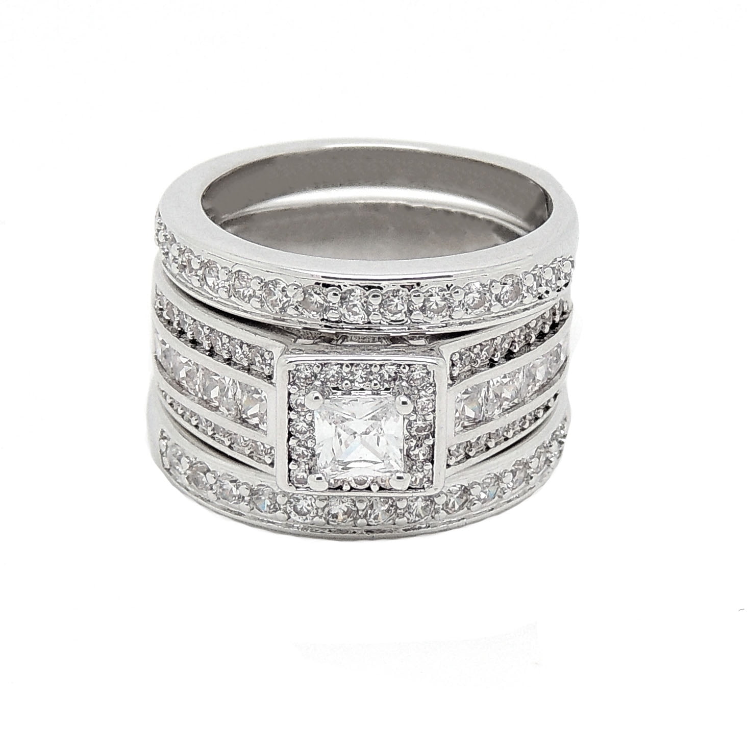 Taylor Wedding Ring Set for Women 3pc Halo Engagement Bridal Bands Cz Ginger Lyne Collection