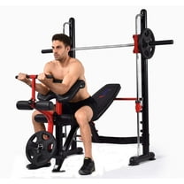 MiM USA Olympic Weight Bench w/Leg Extension Preacher curl Functions, Squat Rack Set