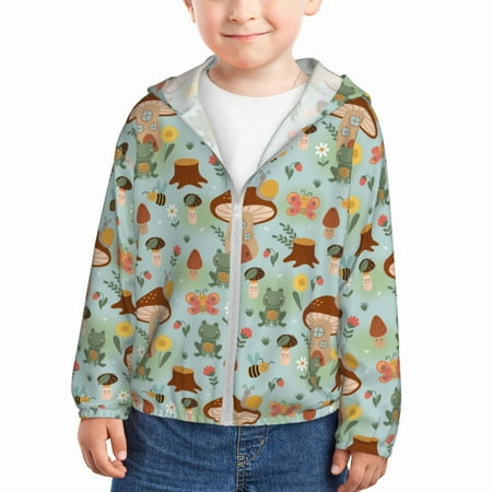 

Gaeub Mushroom House Insect Frog Print Athletic Sun Protection Hoodie for Kids Long Sleeve Outdoor UV Shirt Running Fishing Top for Boys Girls-3 Years