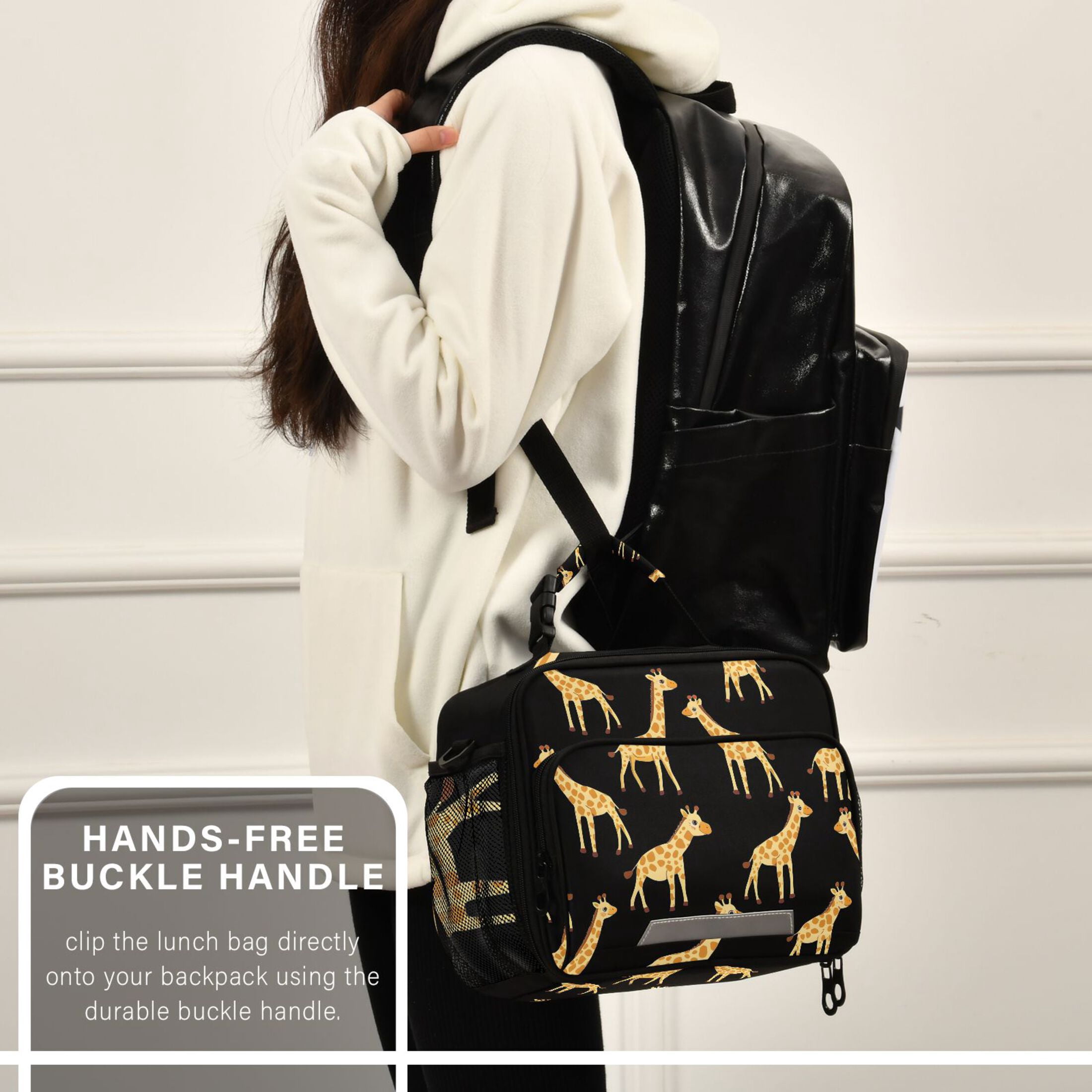 ALAZA Giraffes Pattern Lunch Box Insulated Cooler Bag Reusable Tote Bags Shoulder Strap