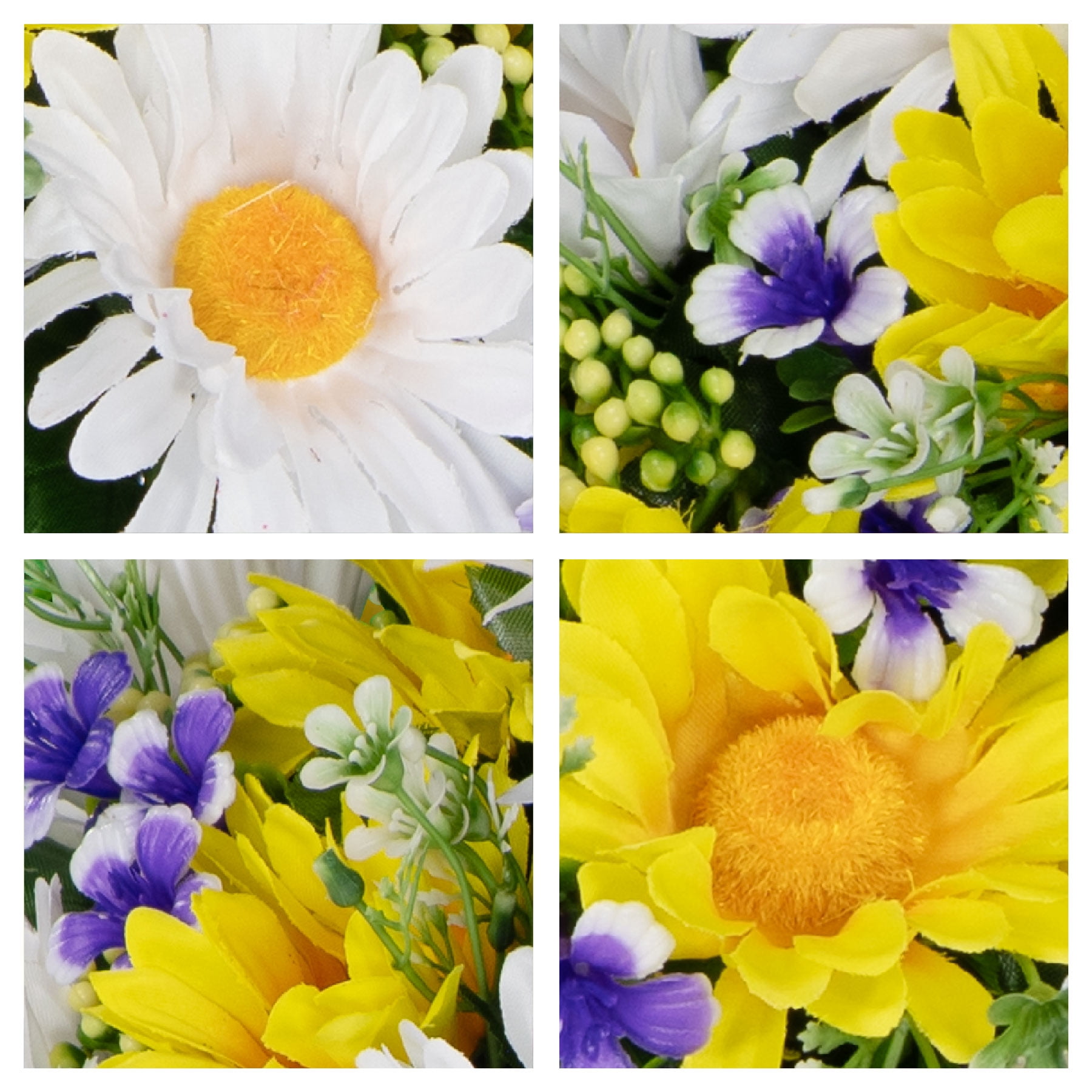 Sympathy Silks Artificial Flowers White and Yellow Daisies Weighted Flower Pot