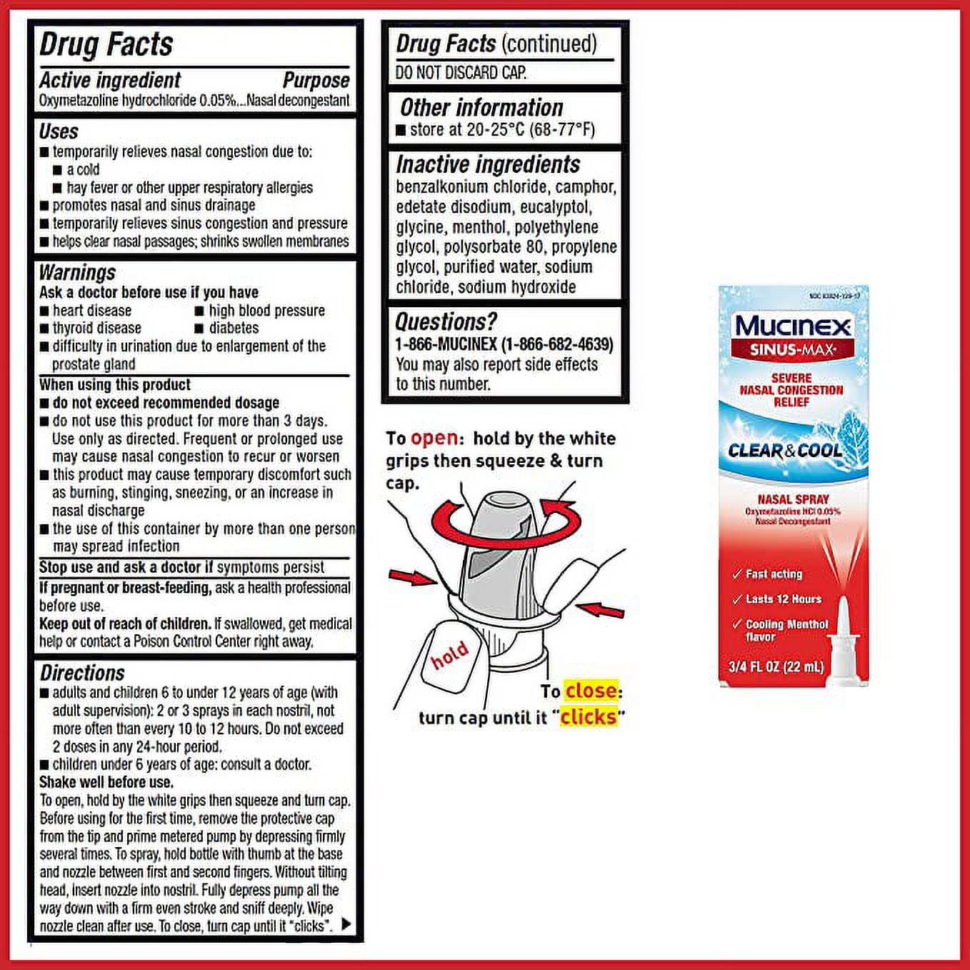 3 Pack Mucinex Sinus-Max Clear & Cool Nasal Decongestant Spray, 0.75 Ounces each