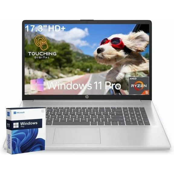New HP 17.3" HD  Touchscreen Display Laptop, AMD Ryzen 5 7530U (Beats i7-1165G7), 32GB RAM, 512GB SSD, Wi-Fi 6,Bluetooth, Webcam, HDMI, Windows 11 Pro, Silver