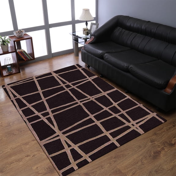Rugsotic Carpets Hand Tufted Wool Eco-Friendly 5'x8' Area Rugs Rectangle Brown Contemporary Modern High Pile Thick Handmade Anti Skid Indoor Rug for Living Room, Bedroom K02001